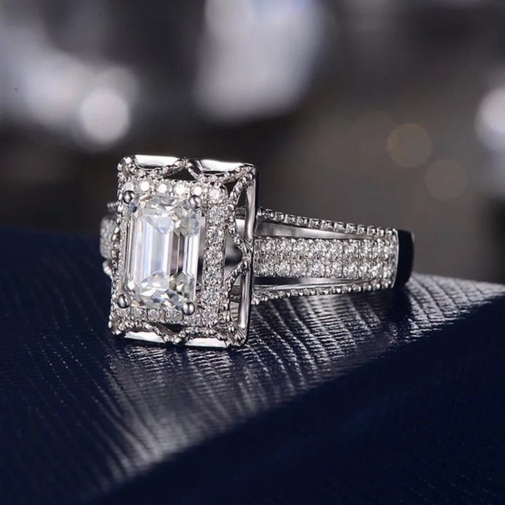 *NEW 925 Sterling Silver Diamond Halo Squar - Picture 1 of 5